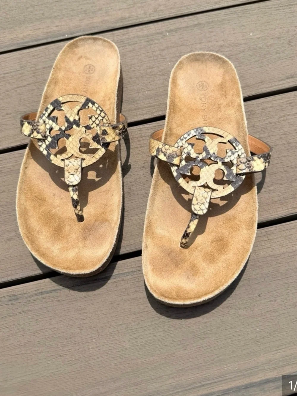 Tory Burch Snake-Print Miller Thong Sandals - Beige & Black